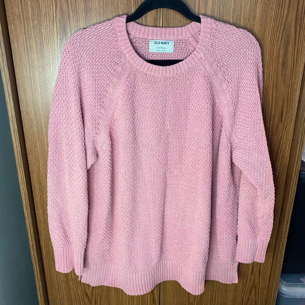 Old Navy Sweater Womens Large Pink Textured Knit Crew Neck‎ Raglan Long Sleeve